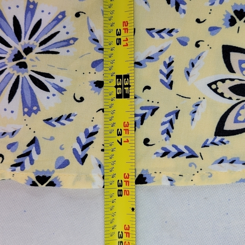 Loft Outlet Shift Dress Size 14 Yellow Blue Floral Button Front Belted Summer - Picture 9 of 12